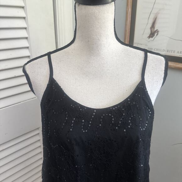S DEER CONCEPT Top Womens Medium Black Sequin Lace Babydoll Tank Fairy Grunge - Picture 2 of 10